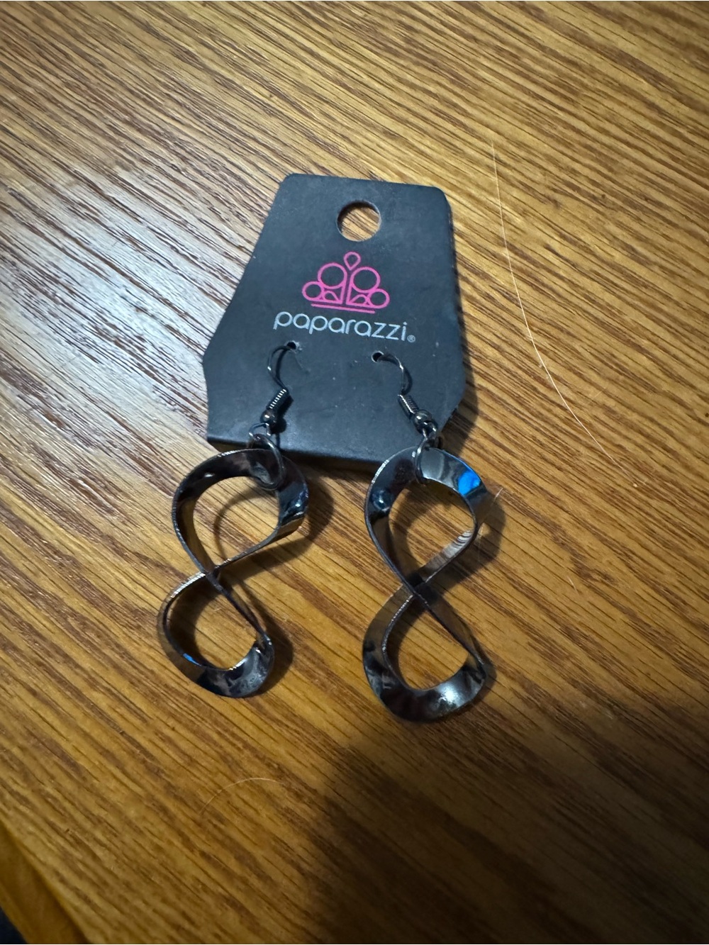Paparazzi Shiny Black Twisted Infinity Drop Earrings